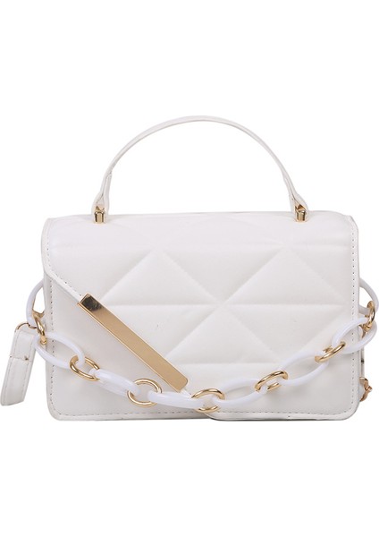 Basit ve Şık Zincirli Küçük Kare Çanta Elmas Omuz Crossbody Çanta (Yurt Dışından)