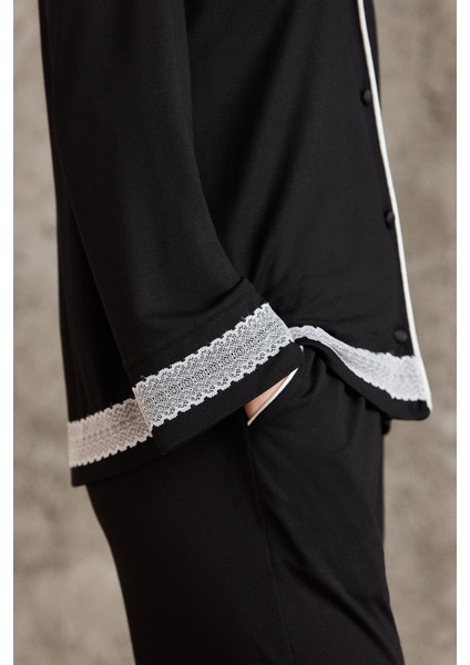 Penye Biyeli - Dantelli Pijama Takımı - 2200 modelleri