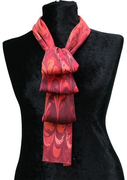 EL İŞÇİLİĞİ KADIN RENKLİ EBRU FULAR 167*33 cm - F0027