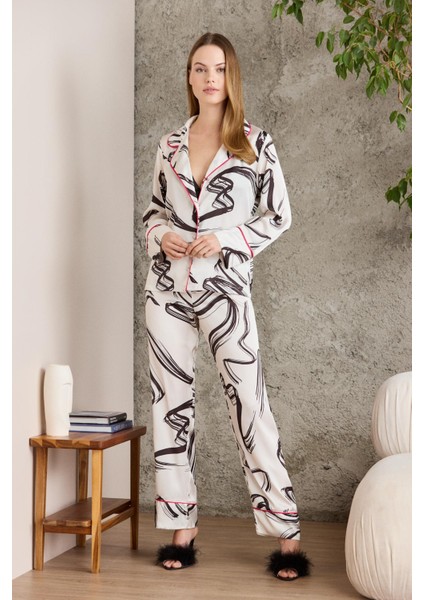 Saten Desenli Pijama Takımı - 1230