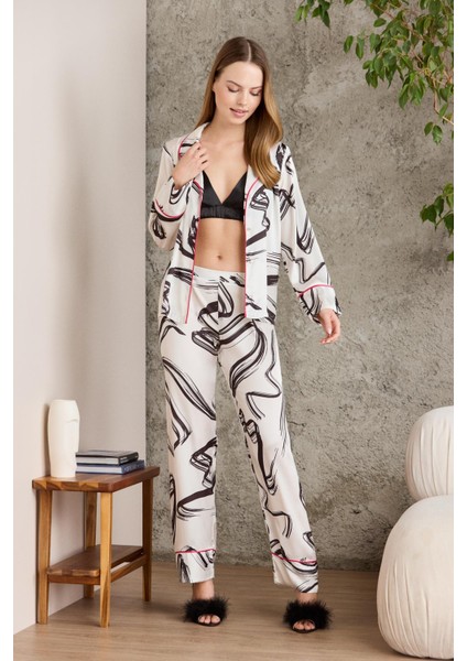 Saten Desenli Pijama Takımı - 1230 fırsatları