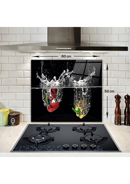 Su ve Sebzeler | Cam Ocak Arkası Koruyucu | 52cm x 60cm fırsatları
