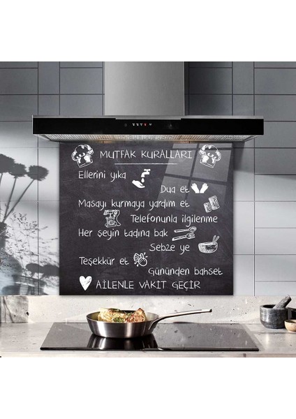 Mutfak Kuralları - Kara Tahta Görünümlü | Cam Ocak Arkası Koruyucu | 52cm x 60cm fiyatları