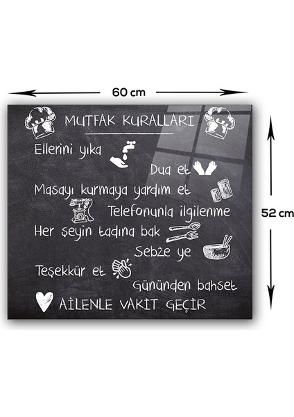 Mutfak Kuralları - Kara Tahta Görünümlü | Cam Ocak Arkası Koruyucu | 52cm x 60cm fırsatları