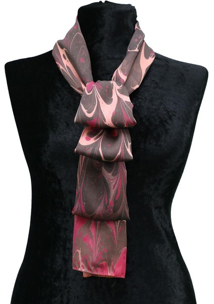 EL İŞÇİLİĞİ KADIN RENKLİ EBRU FULAR 167*33 cm - F0021
