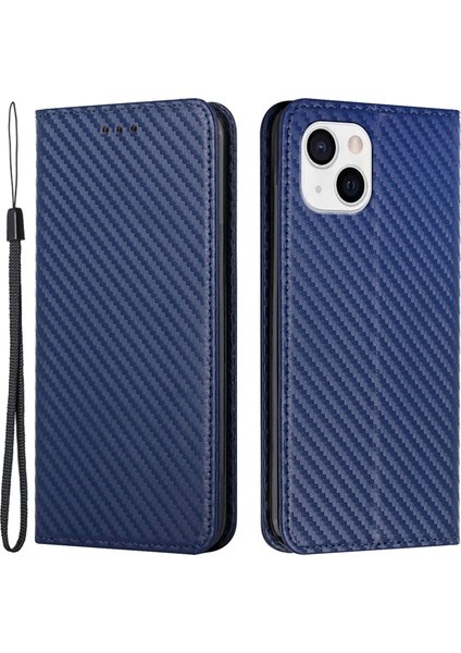 iPhone 15 Plus Karbon Fiber Doku Pu Deri+Tpu Cüzdan Kılıfı (Yurt Dışından)