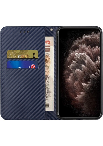 iPhone 15 Plus Karbon Fiber Doku Pu Deri+Tpu Cüzdan Kılıfı (Yurt Dışından)