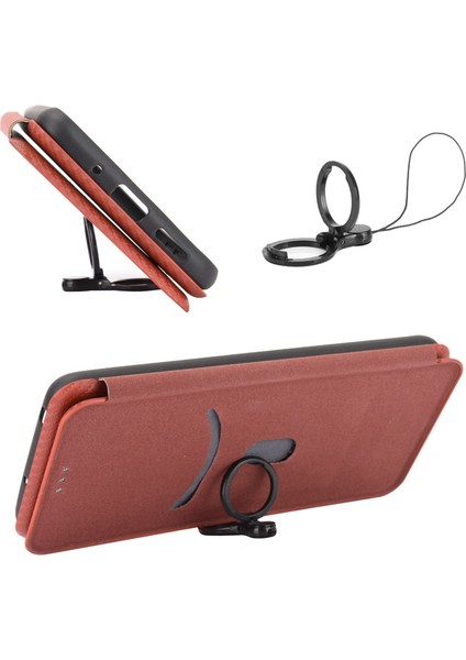 iPhone 15 Plus Kart Tutucu Telefon Stand Kılıfı, Karbon Fiber Doku Pu Deri Kapak (Yurt Dışından)