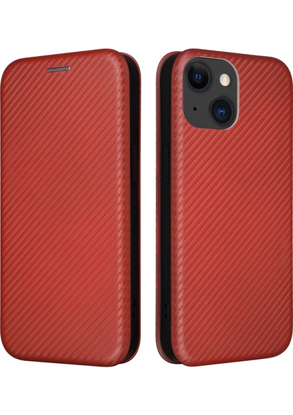 iPhone 15 Plus Kart Tutucu Telefon Stand Kılıfı, Karbon Fiber Doku Pu Deri Kapak (Yurt Dışından)