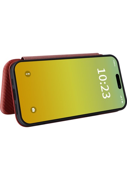 iPhone 15 Plus Kart Tutucu Telefon Stand Kılıfı, Karbon Fiber Doku Pu Deri Kapak (Yurt Dışından)