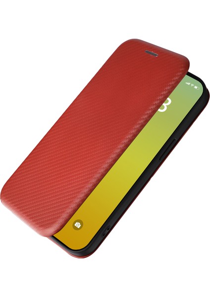 iPhone 15 Plus Kart Tutucu Telefon Stand Kılıfı, Karbon Fiber Doku Pu Deri Kapak (Yurt Dışından)