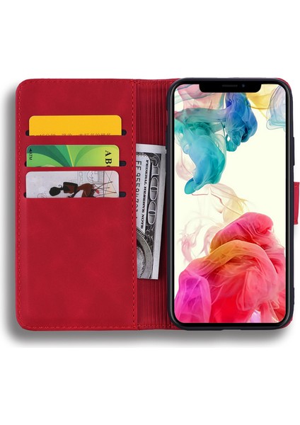 iPhone 15 Plus Ön Kara Çizelge Telefon Kapağı Buzağı Doku Standı Cüzdan Deri Kılıf (Yurt Dışından)