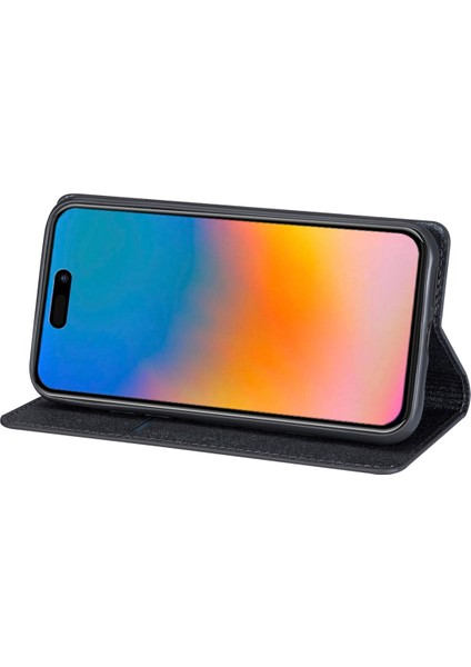 iPhone 15 Plus Kart Sahibi Telefon Deri Kasa Tam Koruma Standı Parıltılı Telefon Kapağı (Yurt Dışından)