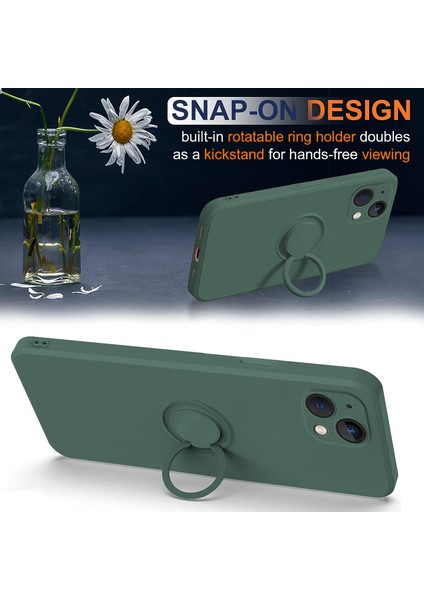 iPhone 15 Plus Sıvı Silikon Arka Kapak Halkası Kickstand Telefon Kılıfı Bilek Ipi (Yurt Dışından)