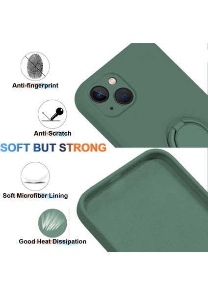 iPhone 15 Plus Sıvı Silikon Arka Kapak Halkası Kickstand Telefon Kılıfı Bilek Ipi (Yurt Dışından)