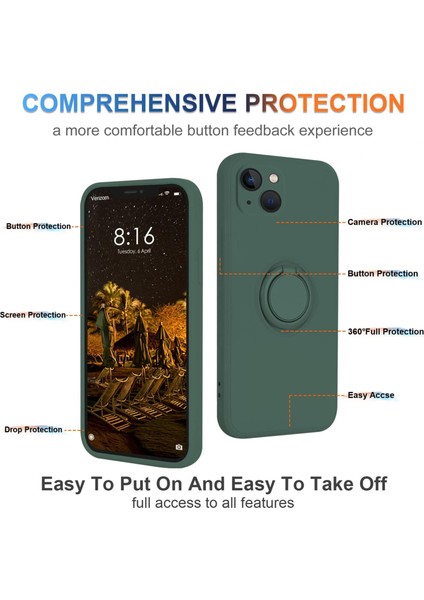 iPhone 15 Plus Sıvı Silikon Arka Kapak Halkası Kickstand Telefon Kılıfı Bilek Ipi (Yurt Dışından)