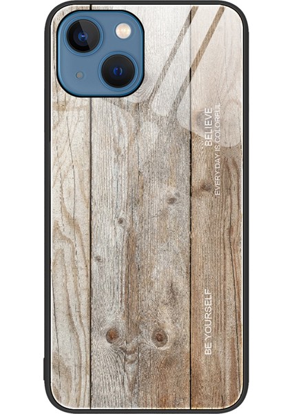 iPhone 15 Plus Temperli Cam + Tpu Düşmeyi Önleyici Kapak Ahşap Dokulu Telefon Kılıfı (Yurt Dışından)