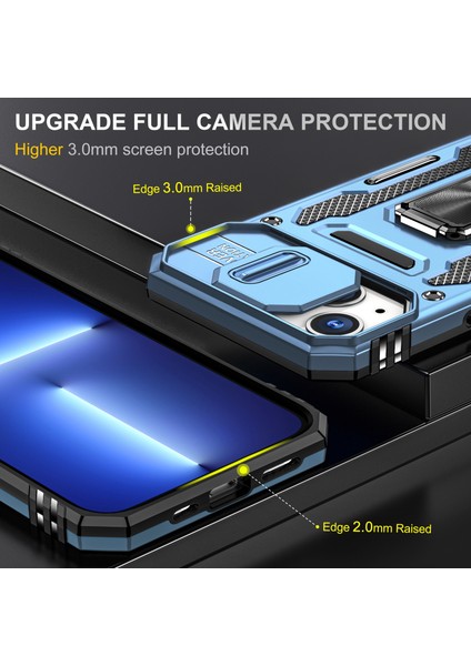 iPhone 15 Plus Slayt Kamera Kapağı Telefon Kılıfı Metal Kickstand Pc+Tpu Kıçlama Anti-Cratch Kapağı (Yurt Dışından) modelleri