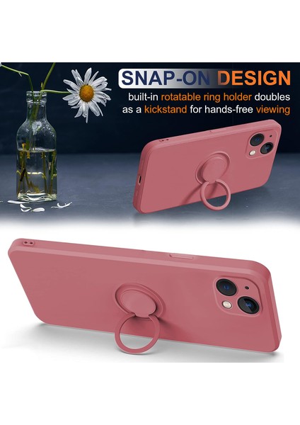 iPhone 15 Halka Kickstand Telefon Kasası Sıvı Silikon Şok Geçirmez Kapak Kayış (Yurt Dışından)