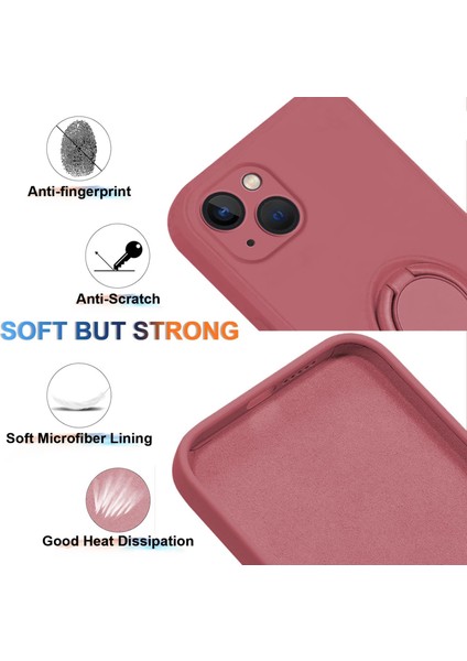 iPhone 15 Halka Kickstand Telefon Kasası Sıvı Silikon Şok Geçirmez Kapak Kayış (Yurt Dışından)