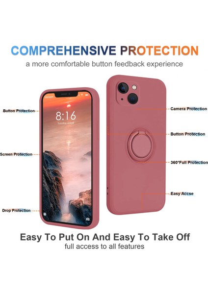 iPhone 15 Halka Kickstand Telefon Kasası Sıvı Silikon Şok Geçirmez Kapak Kayış (Yurt Dışından)