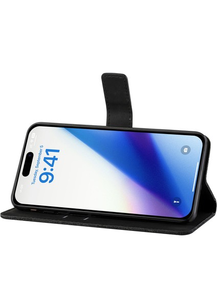 iPhone 15 Plus Deri Cüzdan Kılıfı, Damla Dayanıklı Telefon Stand Kapağı (Yurt Dışından)