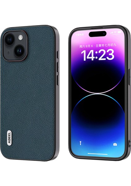 iPhone 15 Litchi Doku Şok Geçirmez Telefon Kapağı Cowhide Deri Kaplamalı Pc+Tpu Kılıf (Yurt Dışından)