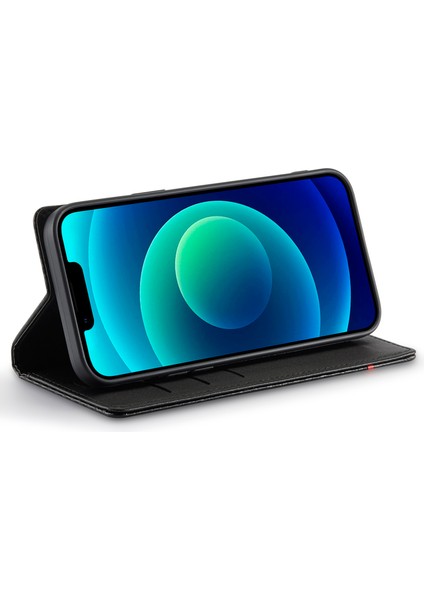 iPhone 15 Plus Folio Flip Deri Stand Kapağı Karbon Fiber Doku Cüzdan Telefon Kılıfı (Yurt Dışından)
