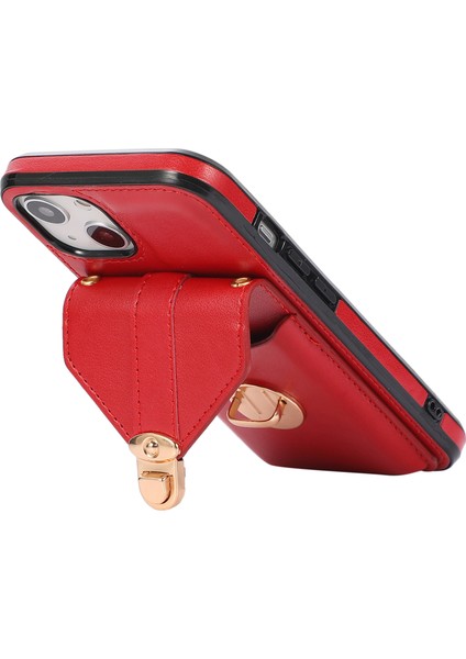 iPhone 15 Plus Telefon Kabuğu Kickstand Pu Deri Kaplamalı Tpu Telefon Kapak Kartı Tutucu Kılıfı (Yurt Dışından)