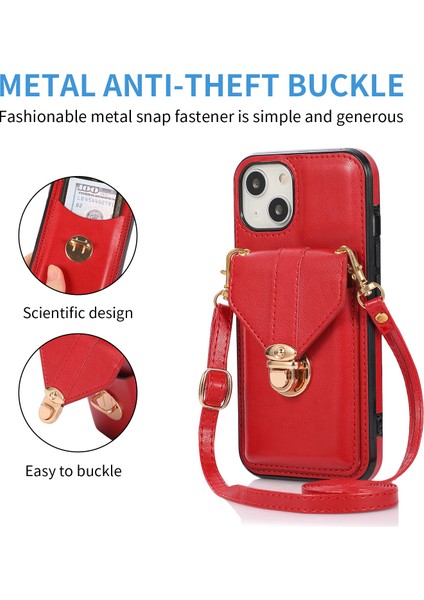 iPhone 15 Plus Telefon Kabuğu Kickstand Pu Deri Kaplamalı Tpu Telefon Kapak Kartı Tutucu Kılıfı (Yurt Dışından)