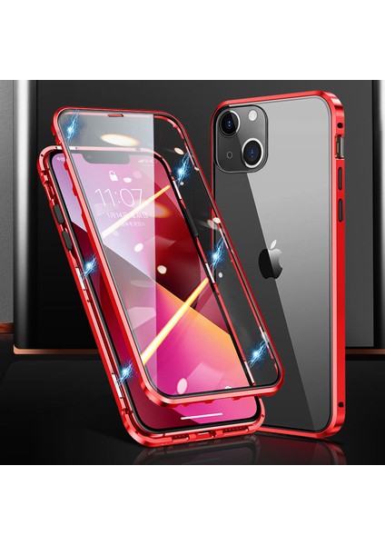 iPhone 15 Manyetik Metal Çerçeve + Çift Taraflı Temperli Cam Telefon Kılıfı (Yurt Dışından)