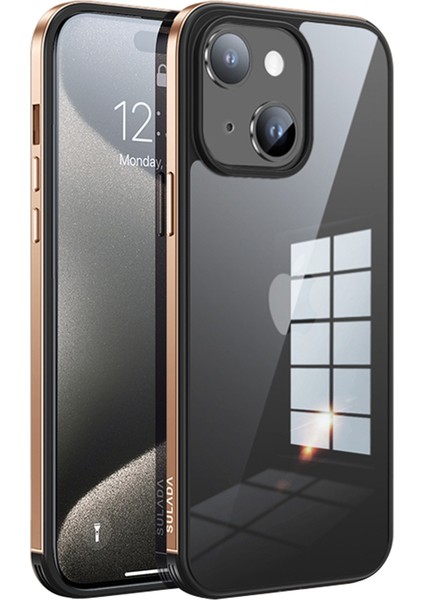 iPhone 15 Plus Yüksek Şeffaflık Telefon Kasası Elektro -Örtülü Metal Çerçeve Tpu+Temperli Cam Kapak (Yurt Dışından)