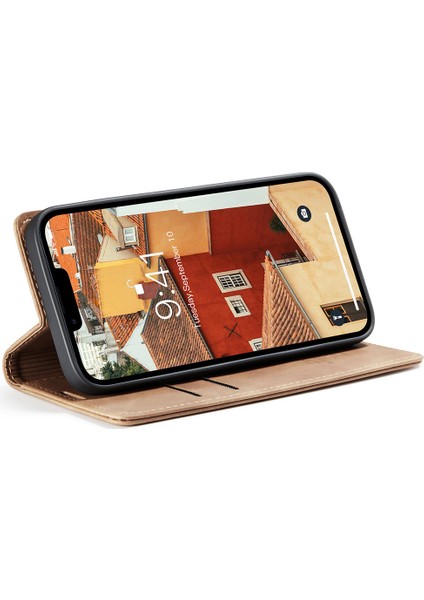 iPhone 15 Deri Cüzdan Telefon Kasası Flip Stant Damla Geçirmez Kapak (Yurt Dışından)