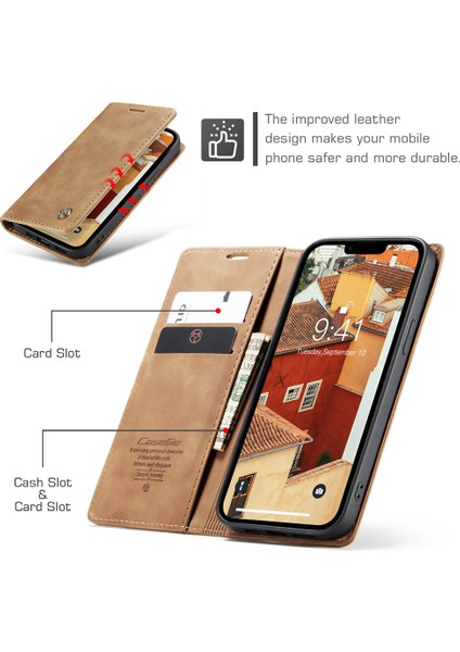 iPhone 15 Deri Cüzdan Telefon Kasası Flip Stant Damla Geçirmez Kapak (Yurt Dışından)