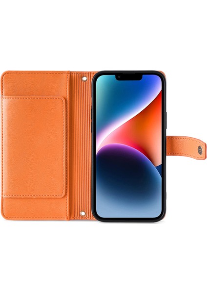 iPhone 15 Telefon Kılıf Cüzdanı, Zipper Cep Pu Deri Stand Kart Yuvaları 2 Kayışla Kapak (Yurt Dışından)
