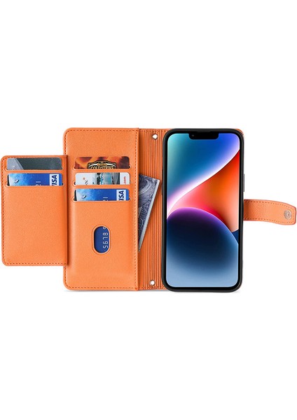iPhone 15 Telefon Kılıf Cüzdanı, Zipper Cep Pu Deri Stand Kart Yuvaları 2 Kayışla Kapak (Yurt Dışından)