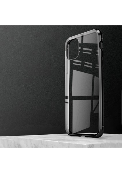 iPhone 15 Manyetik Metal Çerçeve + Çift Taraflı Temperli Cam Telefon Kılıfı (Yurt Dışından)