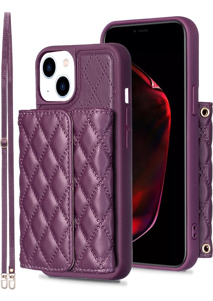 iPhone 15 Kart Yuvaları Telefon Kasası Pu Deri Kaplı Tpu Kickstand Koruyucu Kapak (Yurt Dışından)