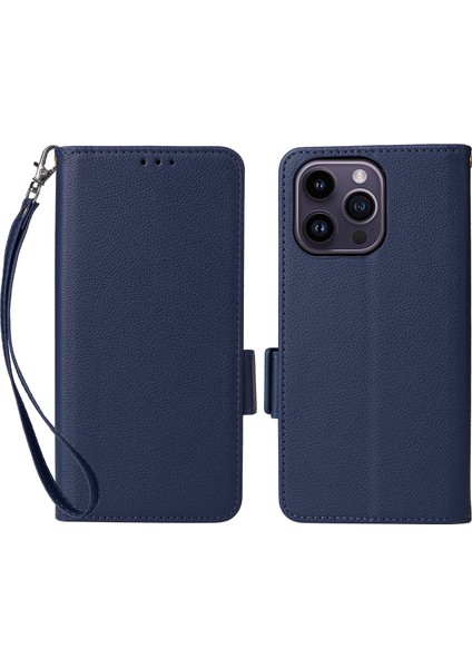 iPhone 15 Plus Litchi Doku Pu Deri Cüzdan Kılıf Düşme Koruması Askılı Standlı Telefon Kapağı (Yurt Dışından)