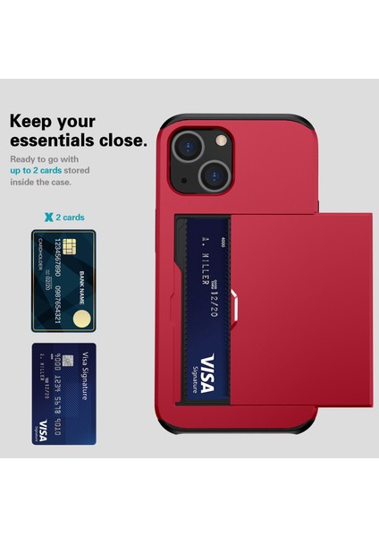 iPhone 15 Plus Kart Tutucu Telefon Kılıfı, Tpu + Pc Çift Katman Anti-Drop Telefon Kapağı (Yurt Dışından)