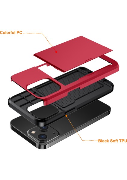 iPhone 15 Plus Kart Tutucu Telefon Kılıfı, Tpu + Pc Çift Katman Anti-Drop Telefon Kapağı (Yurt Dışından)