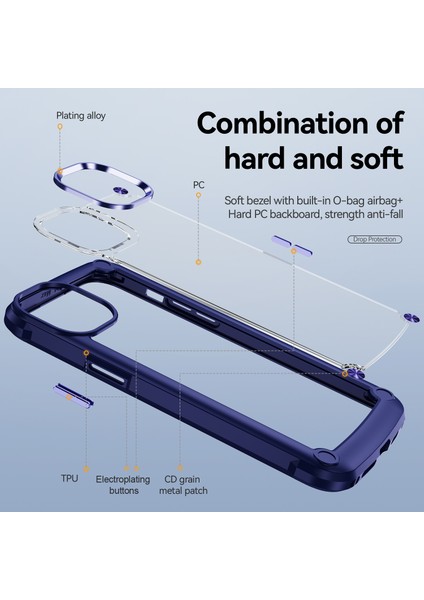 iPhone 15 Damla Geçirmez Telefon Kılıfı Alaşım Lens Çerçevesi Pc+Tpu Hibrid Arka Kapak (Yurt Dışından) modelleri