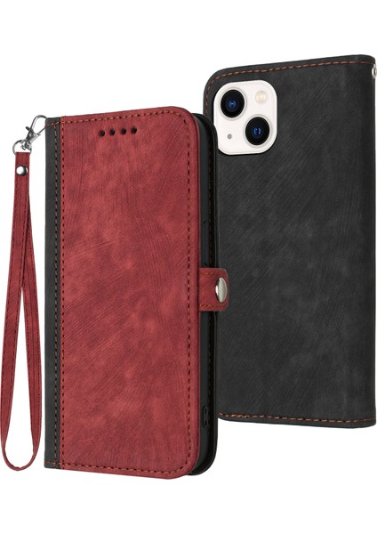 iPhone 15 Pu Deri Anti-Fall Kabuk Çift Manyetik Toka Flip Stand Kapağı Kayışla (Yurt Dışından)