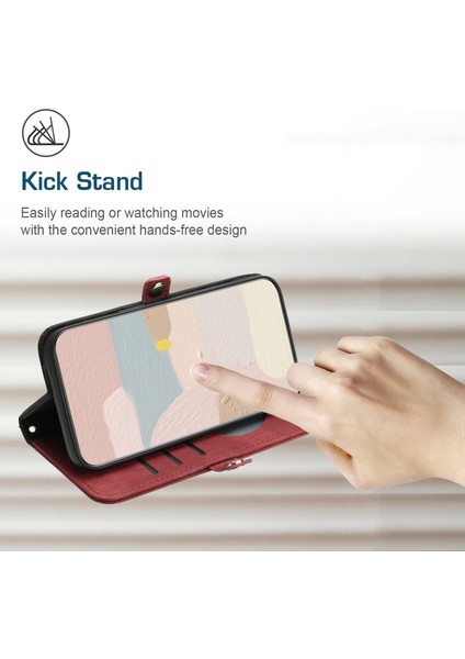 iPhone 15 Pu Deri Anti-Fall Kabuk Çift Manyetik Toka Flip Stand Kapağı Kayışla (Yurt Dışından)