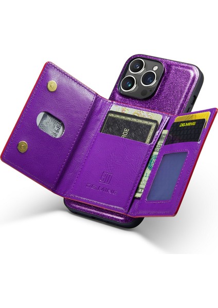 iPhone 15 Pro Kickstand Cover Işıltılı Deri Kaplı Pc+Tpu Çıkarılabilir Cüzdan Telefon Kılıfı (Yurt Dışından)