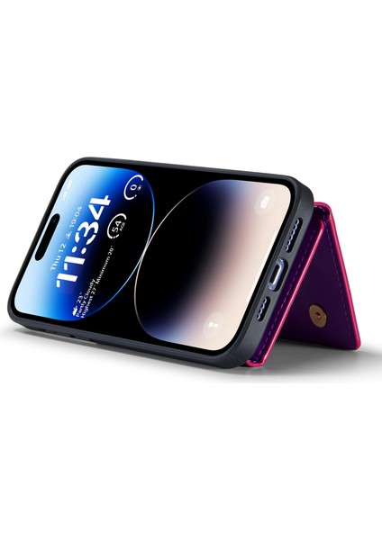iPhone 15 Pro Kickstand Cover Işıltılı Deri Kaplı Pc+Tpu Çıkarılabilir Cüzdan Telefon Kılıfı (Yurt Dışından)
