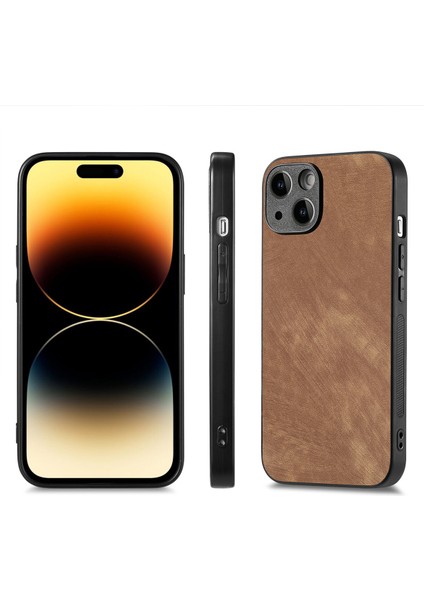iPhone 15 Retro Doku Telefon Kılıfı Pu Deri Kaplamalı Pc Kapağı (Yurt Dışından)