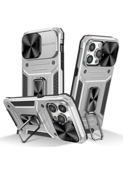 iPhone 15 Pro Lens Koruma Telefon Kılıf Anti-Çizgi Pc+Tpu Kickstand Cover (Yurt Dışından)