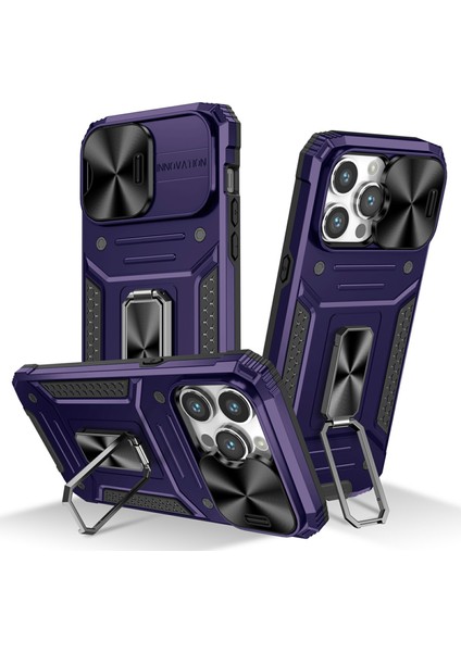 iPhone 15 Pro Lens Koruma Telefon Kılıf Anti-Çizgi Pc+Tpu Kickstand Cover (Yurt Dışından)