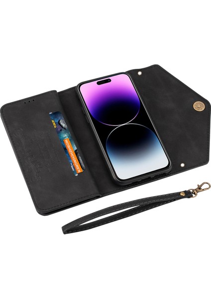 iPhone 15 Pro Cüzdan Deri Kılıfı Zipper Cep Stand Telefon Kapağı Kayış (Yurt Dışından) modelleri
